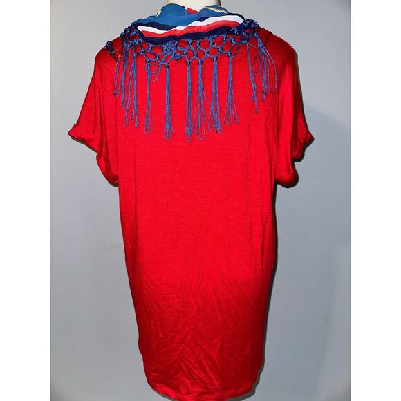 Cactus + Pearl Women's Size Medium Red Shirt w/Removable Fringed Nautical Scarf - Picture 2 of 6